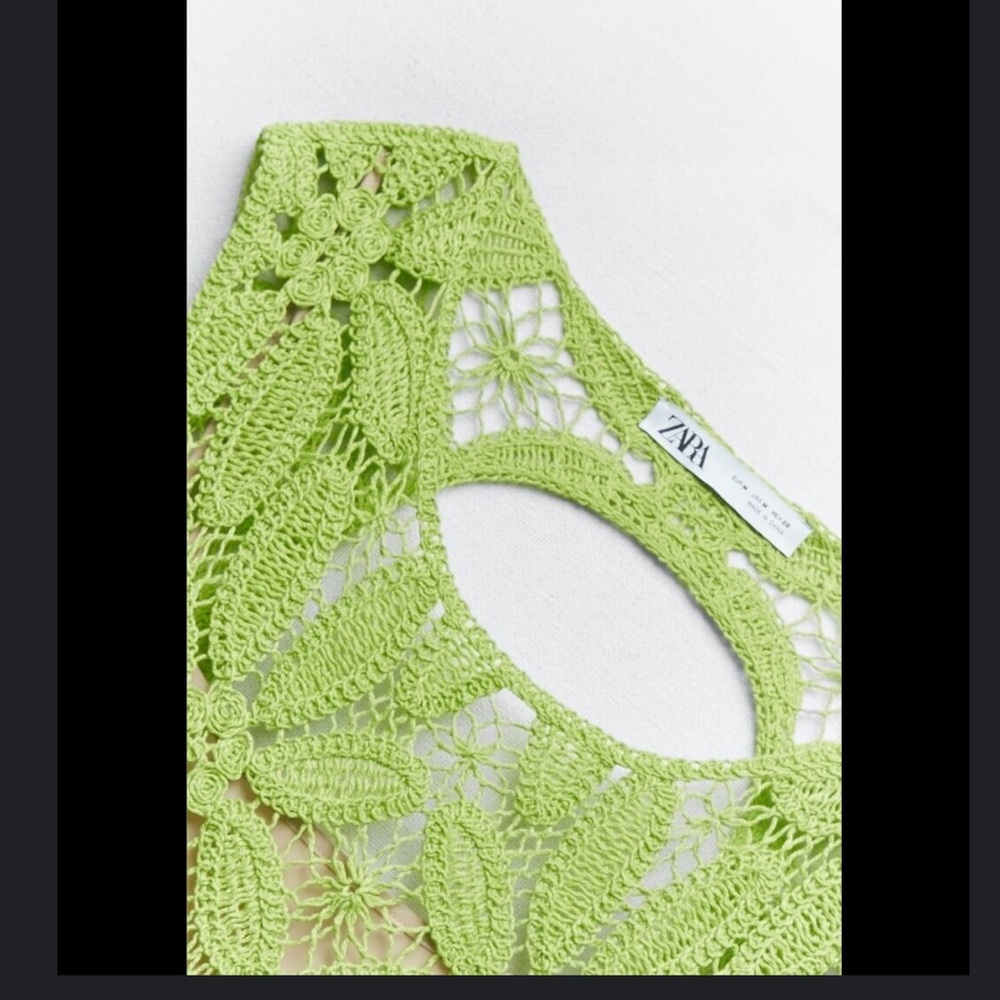 ZARA MACRAMÉ KNIT DRESS LIGHT GREEN - Picture 4 of 6